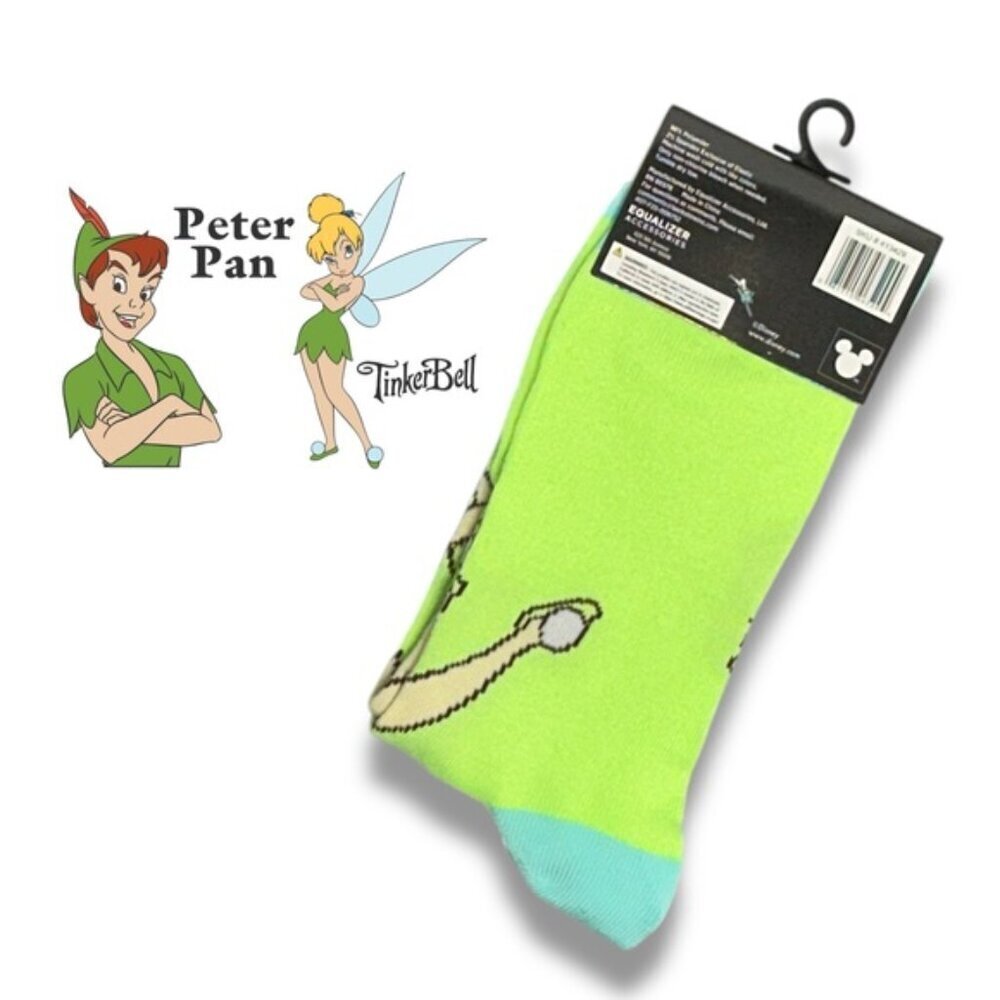 Peter Pan Tinker Bell Crew Socks Disney Green Blue Adult Unisex 9-13 One Size - Picture 5 of 16